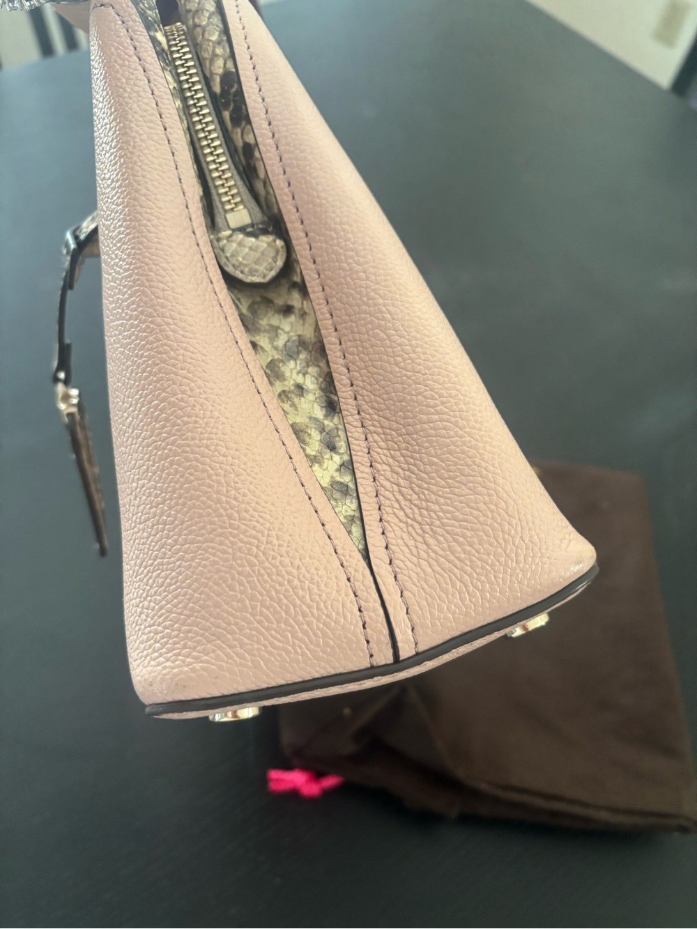 kate spade Eva Pink and Burgundy Satchel with Snake-Print Accent - Picture 11 of 12